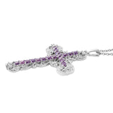 Platinum Bonded Brass Lab Grown Purple SAPPHIRE Cross Pendant with 20" Chain