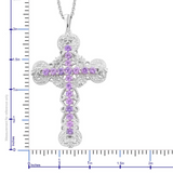 Platinum Bonded Brass Lab Grown Purple SAPPHIRE Cross Pendant with 20" Chain