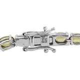 Platinum Sterling Silver Peridot Stud Earrings & Line Tennis Bracelet (7.50 in) Set