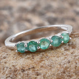 Platinum Sterling Silver 5 Stone Zambian EMERALD Stackable Ring (Size 9 Only)