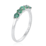 Platinum Sterling Silver 5 Stone Zambian EMERALD Stackable Ring (Size 9 Only)