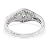 Platinum Sterling Silver 3 Stone EMERALD and White ZIRCON Ring (Only Size 6)
