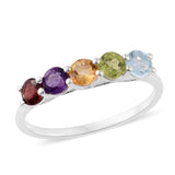Sterling Silver Multi Round Shaped 5 Gemstone Ring