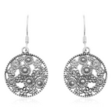 Sterling Silver Open Floral Design Dangle Round Earrings