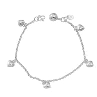 Sterling Silver Heart Charm Bracelet with Bell ( 7.50 in )