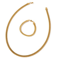 Yellow Gold ION Plated Stainless Steel Fancy Link Necklace and Bracelet Set Unisex