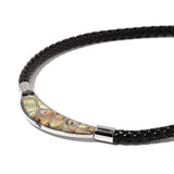 Stainless Steel Braided Woven Genuine Leather with Abalone Shell Necklace and Bracelet Set