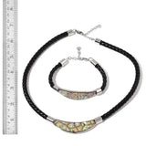 Stainless Steel Braided Woven Genuine Leather with Abalone Shell Necklace and Bracelet Set