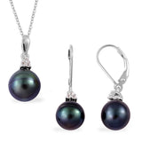 Sterling Silver 10mm Tahitian Pearl Lever Back Earrings & Pendant with 18" Chain Set