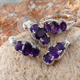Platinum over Sterling Silver African Amethyst Set - Earrings, Pendant , Chain & Ring (size 9)