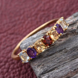 14K Yellow Gold over Sterling Silver Multi 7 Gemstone Ring