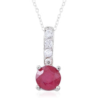 Sterling Silver RUBY and White Zircon Pendant with 18" Chain