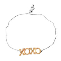 14K Yellow Gold & Platinum over Sterling Silver Yellow Diamond Accent "XOXO" Adjustable Bracelet