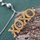 14K Yellow Gold & Platinum over Sterling Silver Yellow Diamond Accent "XOXO" Adjustable Bracelet