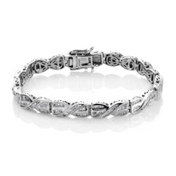 2.00 cts. Platinum/Sterling Silver Criss Cross Baguette White Diamond Bracelet (7.50 in)