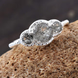 Sterling Silver Tourmalinated Quartz Trilogy Halo Ring (size 6)
