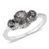 Sterling Silver Tourmalinated Quartz Trilogy Halo Ring (size 6)