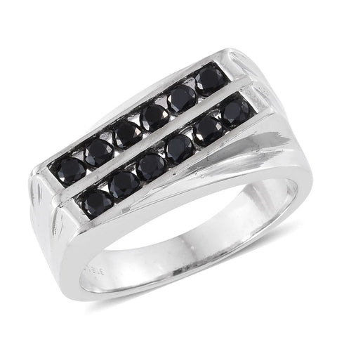 Stainless Steel Thai BLACK SPINEL Gemstone Double Row Men's Ring