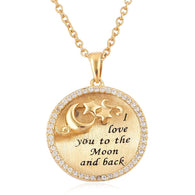 14k Sterling Silver 2D Inspirational Pendant "I Love You to the Moon and Back" CZ Diamond 20" Chain