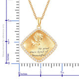 14k Sterling Silver 2D Inspirational Pendant "Be Your Own Kind of Beautiful" CZ Diamond 20" Chain