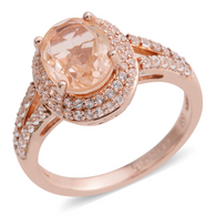 14K Rose Gold Sterling Silver Moganite Simulant & Lab Grown White Sapphire Halo Ring (Size 7 only)