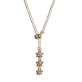14K Yellow Gold/Sterling Silver CZ Diamond Stars Adjustable "Y" Necklace 24 in