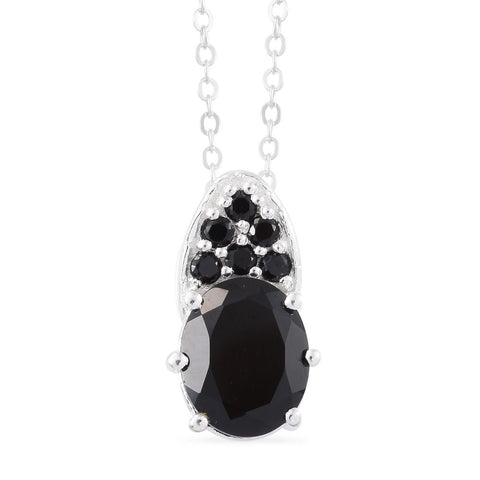 Sterling Silver Thai Black Spinel Pendant and 20" Chain