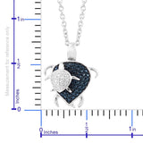 Blue Rhodium & Sterling Silver Mother/Baby Turtle Pendant with Blue Diamond Accent- 20" Chain