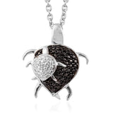 Black Rhodium & Sterling Silver Mother/Baby Turtle Pendant Black Diamond Accent 20"