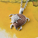 14K Rose Gold & Sterling Silver Mother/Baby Turtle Pendant with Champagne Diamond Accent 20" Chain