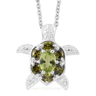 Sterling Silver Peridot & Green Simulated CZ Diamond Turtle Pendant on 20" Chain