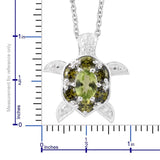 Sterling Silver Peridot & Green Simulated CZ Diamond Turtle Pendant on 20" Chain