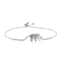 Platinum Sterling Silver White Diamond Accent Elephant Adjustable Bracelet