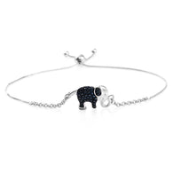 Platinum over Sterling Silver Blue Diamond Accent Elephant Adjustable Bracelet