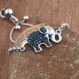 Platinum over Sterling Silver Blue Diamond Accent Elephant Adjustable Bracelet
