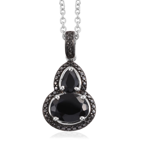 Platinum over Sterling Silver Thai Black Spinel Abstract Pendant with 20" Chain