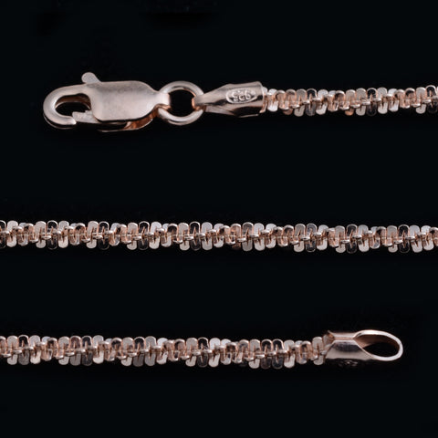14K Rose Gold over Italian Sterling Silver Rock SPARKLE Chain Necklace 20 in (6.6 gm)
