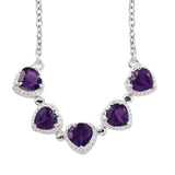 Sterling Silver African AMETHYST 3.10 ct. Heart Halo 18" S. Steel Necklace