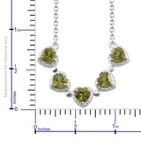 Sterling Silver Chinese PERIDOT 2.65 cts. Heart Halo 18" S. Steel Necklace