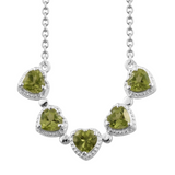 Sterling Silver Chinese PERIDOT 2.65 cts. Heart Halo 18" S. Steel Necklace