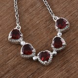 Sterling Silver Mozambique GARNET 3 ct Heart Halo 18" S. Steel Necklace