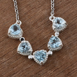 Sterling Silver SKY BLUE TOPAZ 3cts. Heart Halo 18" S. Steel Necklace