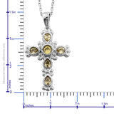 Platinum over Bonded Brass Yellow CZ Cross Pendant with 20" Chain