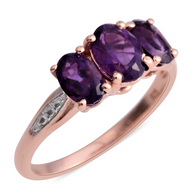 14K Rose Gold over Sterling Silver Oval African AMETHYST Trilogy Ring