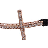14K Rose Gold/Sterling Silver White CZ Cross Friendship Cord Bracelet