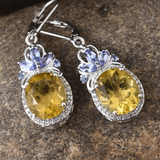 Platinum over Sterling Silver Canary FLUORITE & TANZANITE Drop Earrings 13cts