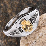 Stainless Steel 1.11 ct Yellow Brazilian CITRINE & Diamond Accent Men's Ring