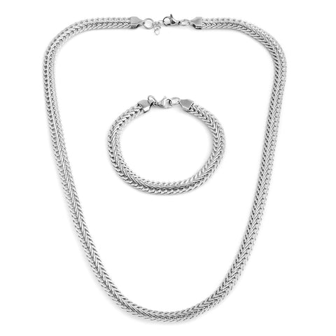 Stainless Steel Foxtail Necklace 24" and Bracelet 8" Set