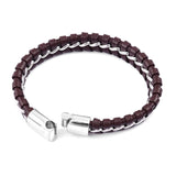 Stainless Steel Men's Braided Brown Leather Woven Bracelet (8 in)