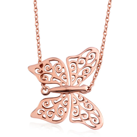 14K Rose Gold over Sterling Silver Butterfly 18 inch Necklace